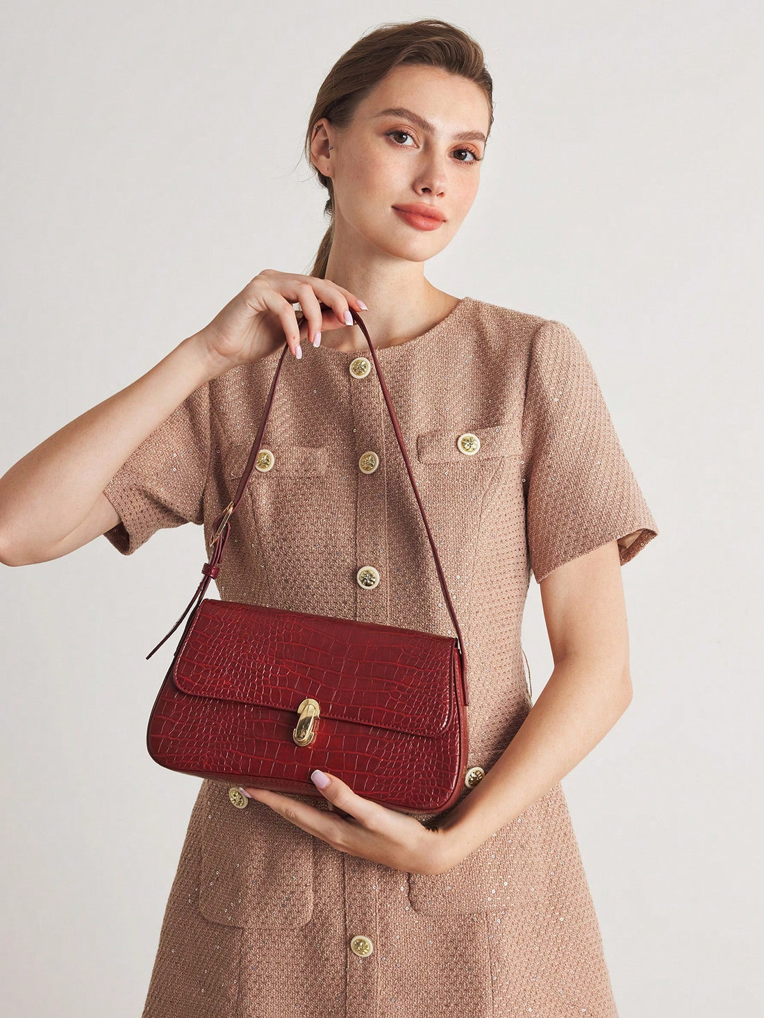 Crocodile Embossed Shoulder Bag, Holiday Commuter Bag