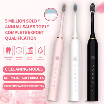 Electric Sonic Toothbrush – 6 Cleaning Modes, Soft Round Bristles, IPX7 Waterproof