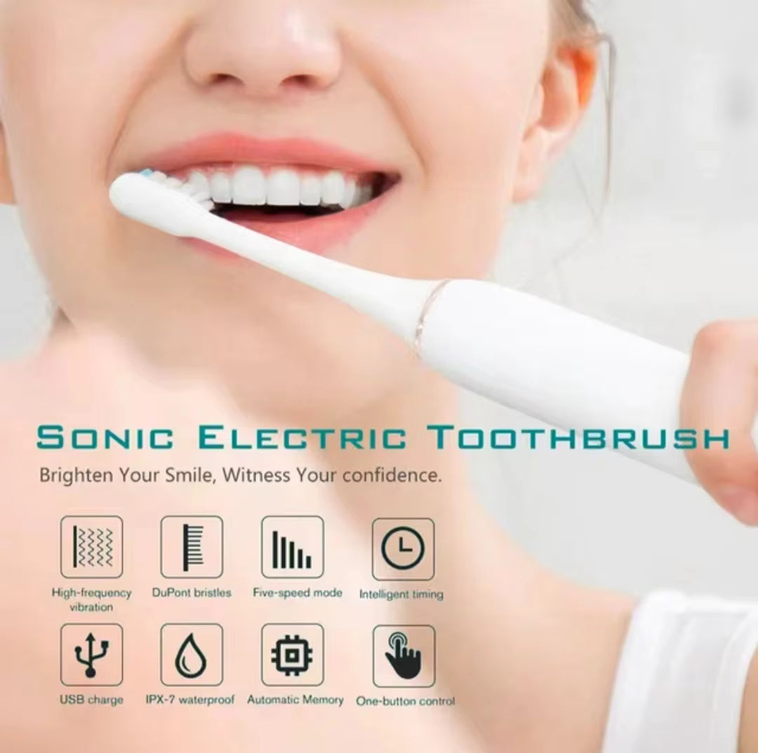 Electric Sonic Toothbrush – 6 Cleaning Modes, Soft Round Bristles, IPX7 Waterproof