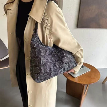 Textured Plaid Shoulder Bag