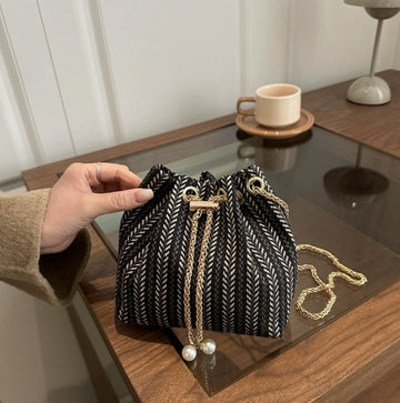 Luxury Woven Drawstring Bucket Bag
