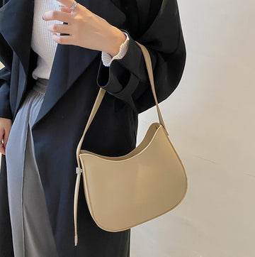 Elegant Beige Crescent Shoulder Bag